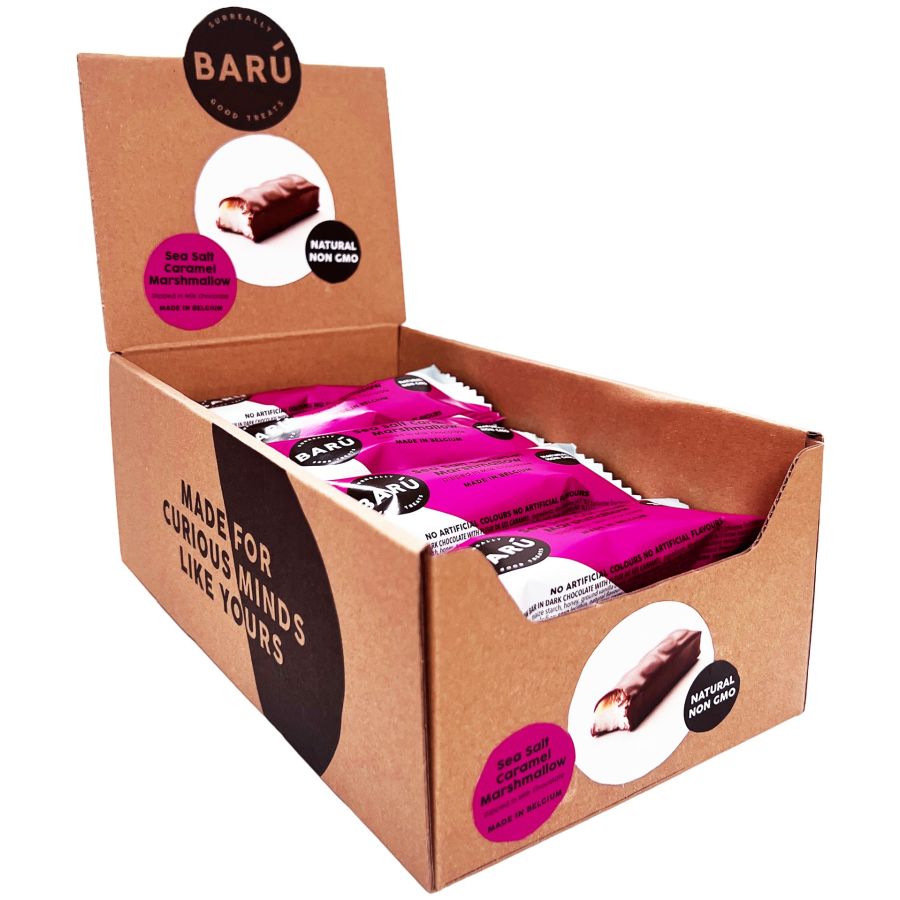 Barú Sea Salt & Caramel mjölkchoklad-marshmallow bar 30 g - 18 st. i låda