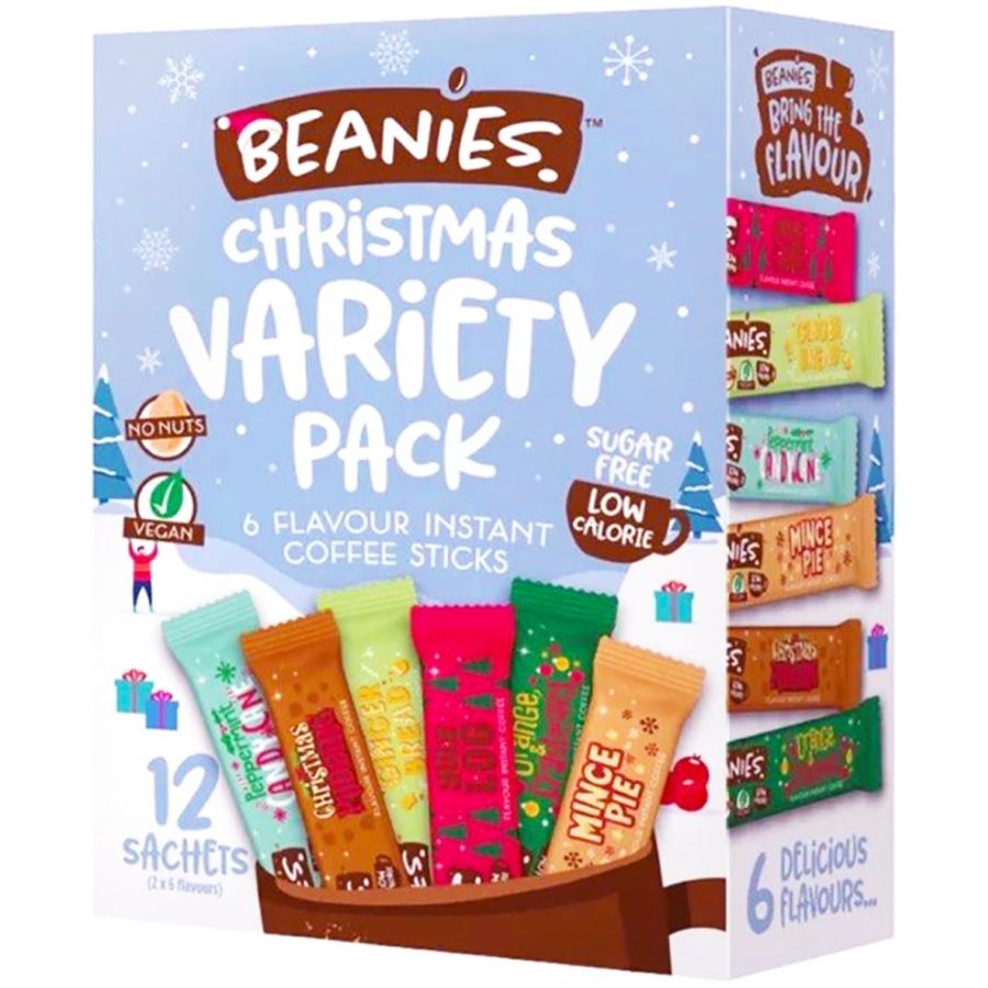 Beanies Christmas Variety Pack smaksatt snabbkaffe, 12 portionsförpackningar