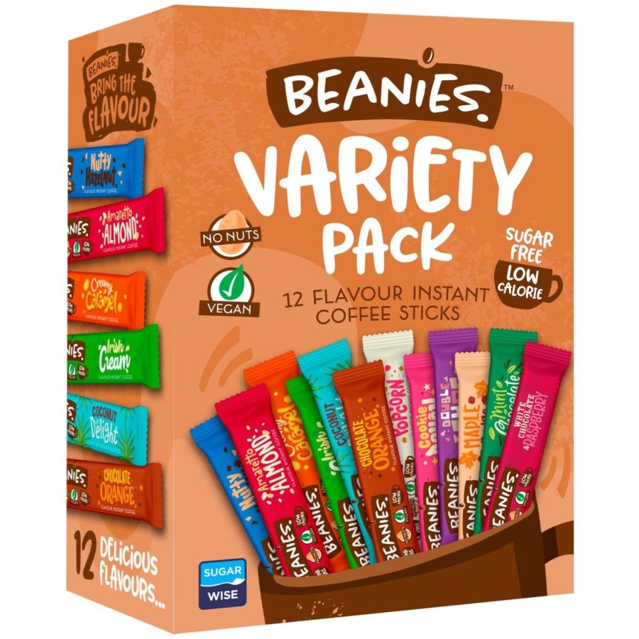 Beanies Variety Pack smaksatt snabbkaffe, 12 portionsförpackningar
