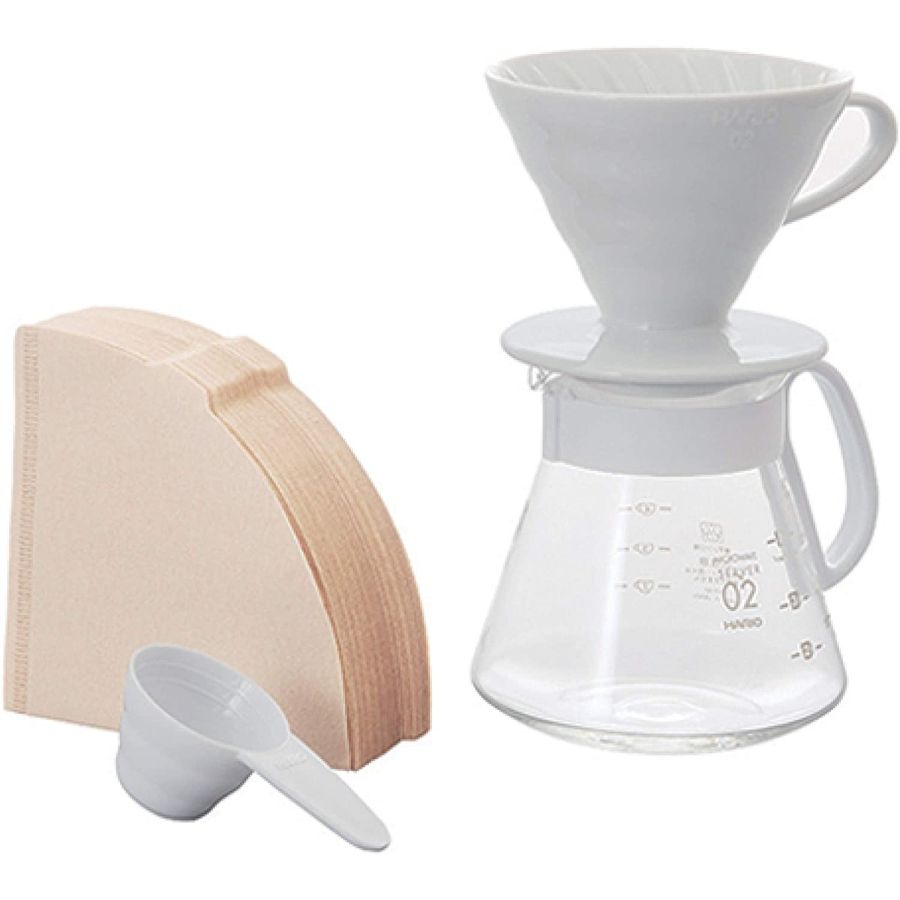 Hario V60-02 Ceramic Dripper Set 600 ml, vit