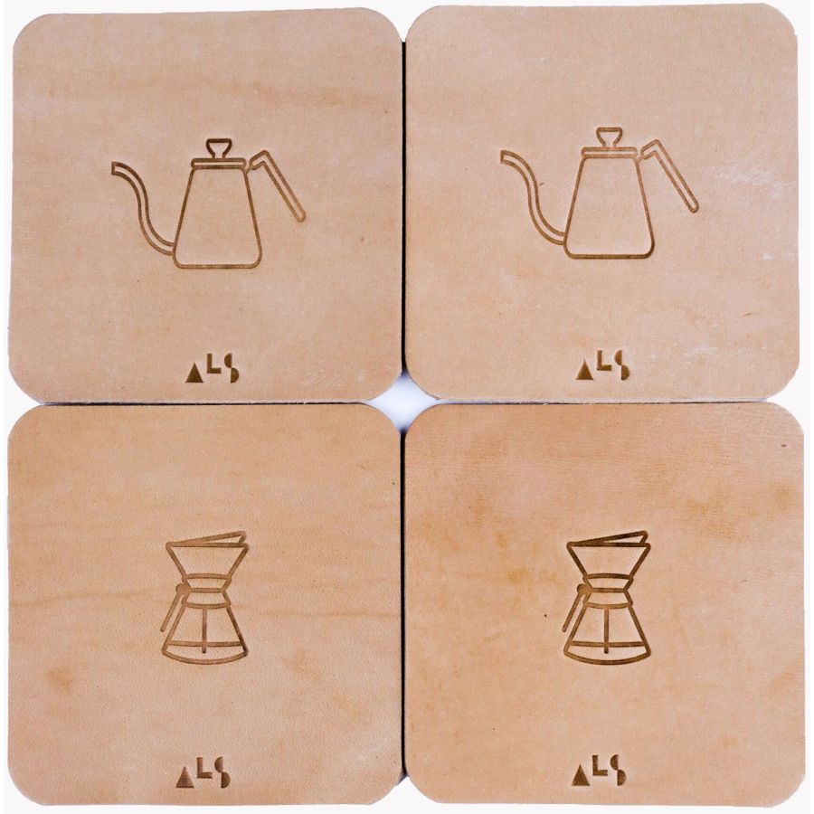 Kanso Coffee Handmade Leather Coaster Set of 4, Beige