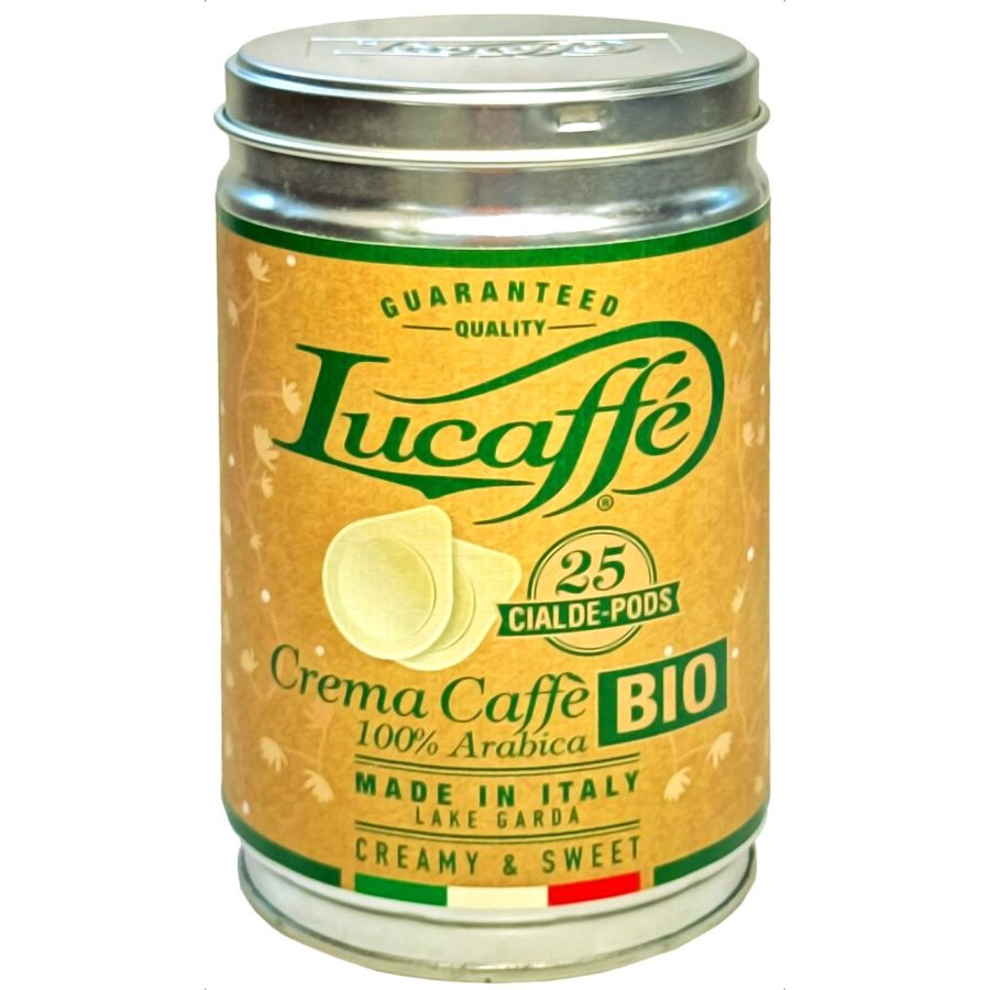 Lucaffé Crema Caffè Bio 100 % Arabica espresso pods 25 st. - burk