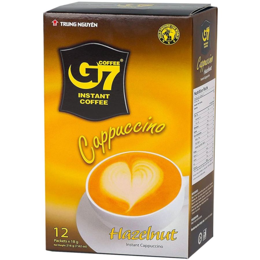 Trung Nguyen G7 Cappuccino Hazelnut snabbkaffe 12 x 18 g portionspåsar